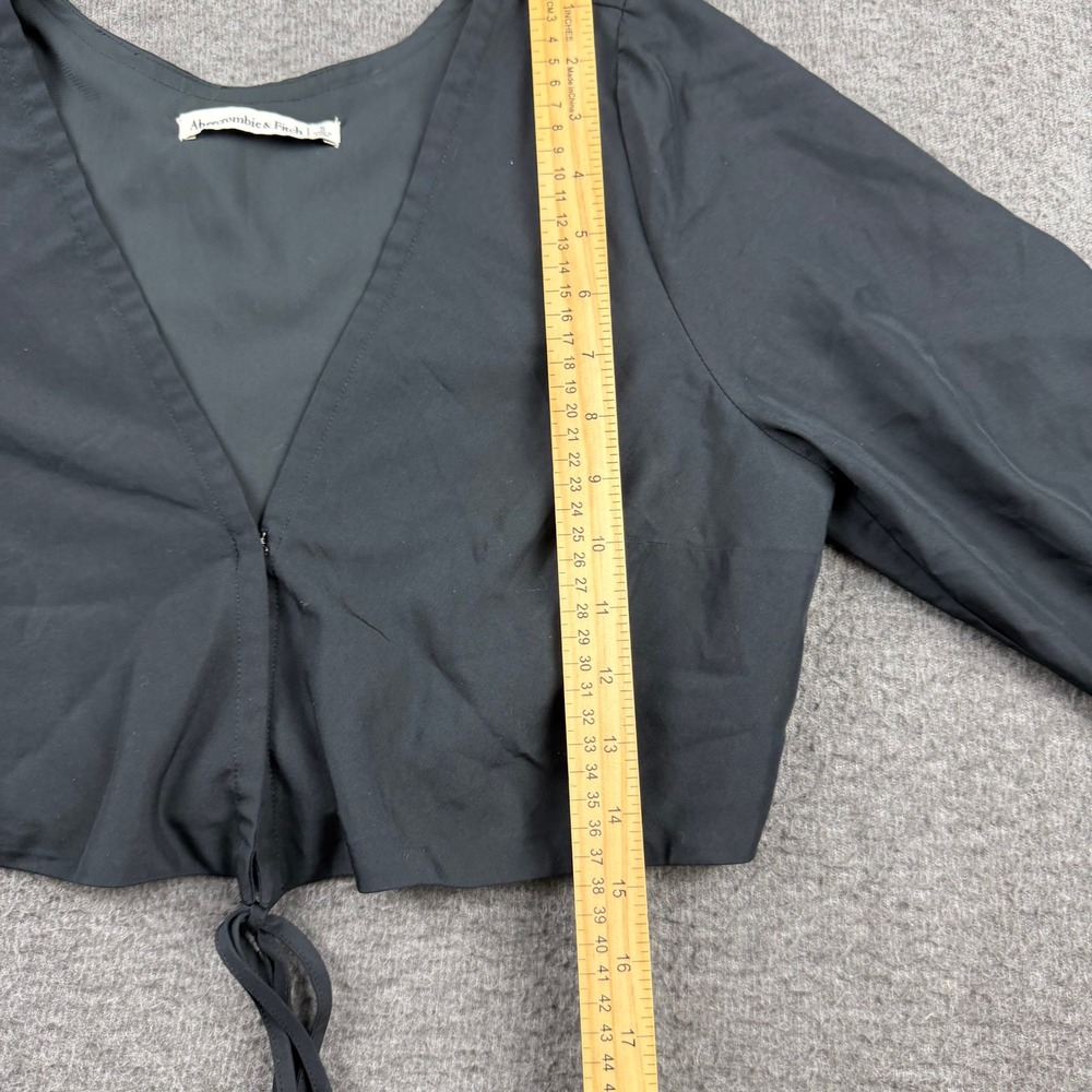 Abercrombie & Fitch Women's S Small Black Long Sleeve V-Neck Tie Front Crop Top - Picture 6 of 6
